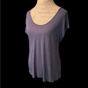 Blue rayon/linen blend soft open back tee